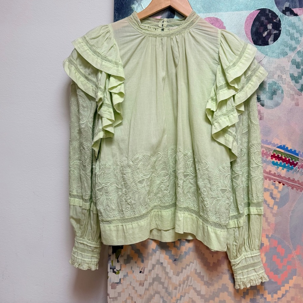 Ulla Johnson Annetta Ruffle Blouse in Pistachio in Size 4 EUC - Picture 3 of 15